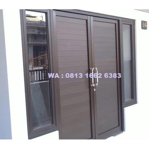 Jual Pintu Aluminium Ruang Tamu 2 Daun, 2 Jendela, Kusen 4 inch
