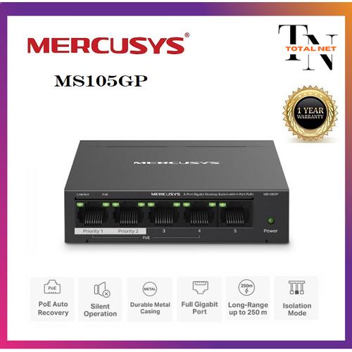Jual MERCUSYS ms105gp 5-Port Gigabit Desktop Switch with 4-Port PoE+ ...