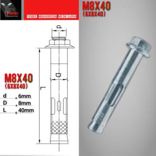 Jual Dynabolt m8x40 / Dinabolt M8 / Sleeve Anchor m8x40 galvanis