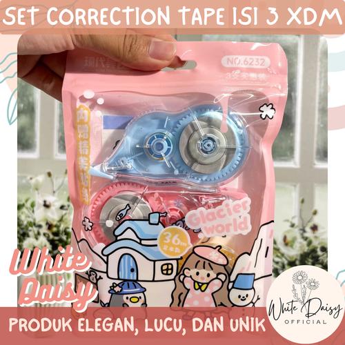 Jual Set correction tape isi 3 + sticker premium XDM ice land glacier ...