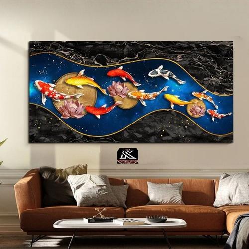 Jual Lukisan ikan koi fengshui modern istimewa ukuran 200cmx100cm Frame ...