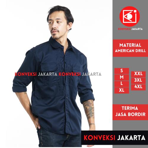 Kemeja Lengan Panjang Gillian Navy White