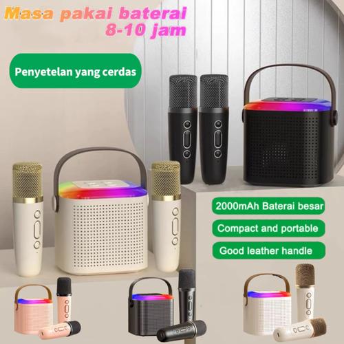 Jual 2 Mic Speaker Bluetooth Karaoke Mini Ori Full Bass RGB Portable ...