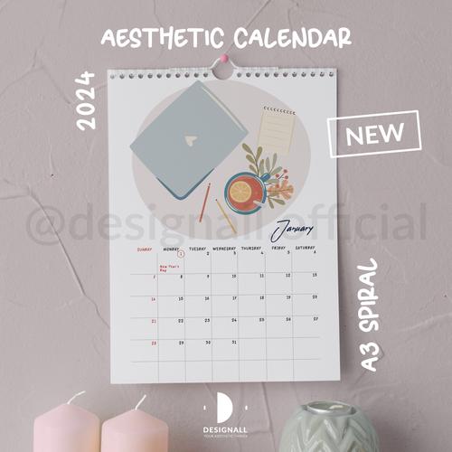 Jual Designall Kalender Dinding Aesthetic 2024 A3 Spiral HF - Kota ...