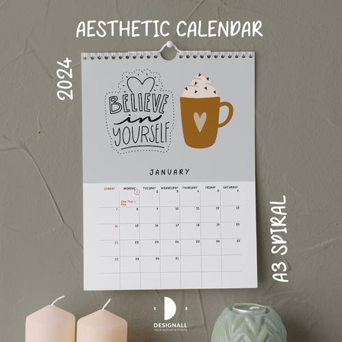 Jual Designall Kalender Dinding Aesthetic 2024 A3 Spiral PF - Kota ...