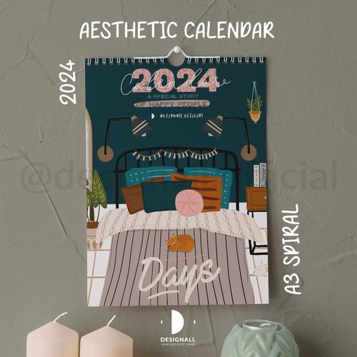 Jual Designall Kalender Dinding Aesthetic 2024 A3 Spiral AES - Kota ...