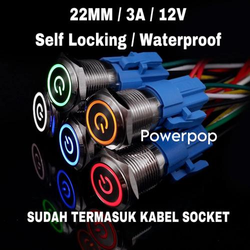 Jual Saklar on off LED stainless push button switch 22MM 12V 3A IP66 ...