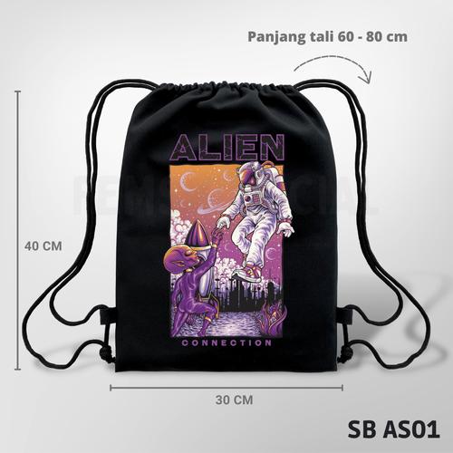Gambar Tas Serut Astronaut String Bag Aesthetic Bahan Kanvas Twill Hitam - Alien dari Fems Origin undefined Tokopedia