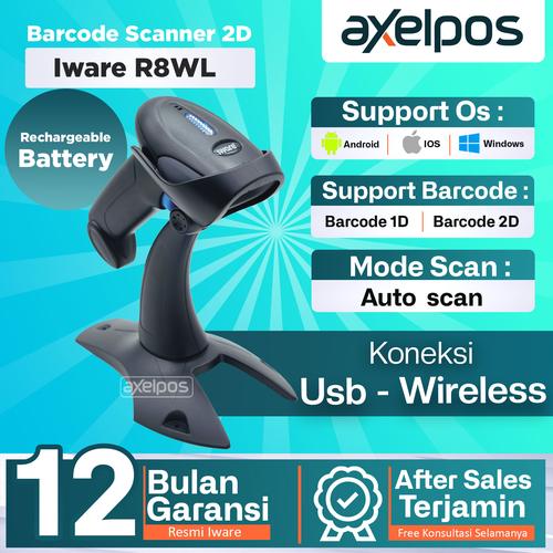 Promo Barcode Scanner Usb Bluetooth Wireless 1D/2D Auto Scan Iware R8 ...