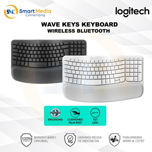 Promo Logitech Wave Keys Keyboard Ergonomic Wireless Bluetooth dan Palm  Rest Hitam di Smart Media Computer Tokopedia