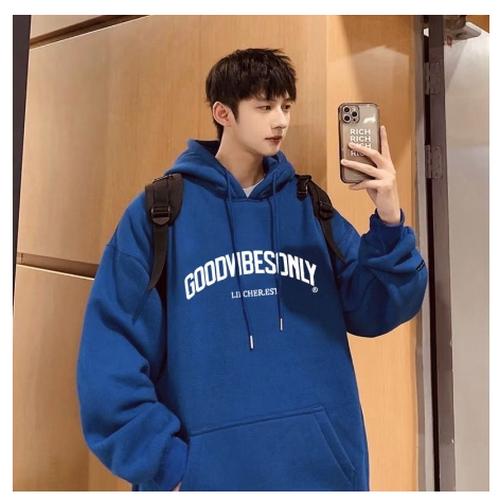 Jual Hoodie Korea Hoodie Korean Style GOOD VIBES ONLY Oversized JAKET JUMBO  PRIA WANITA BIRU BENHUR,