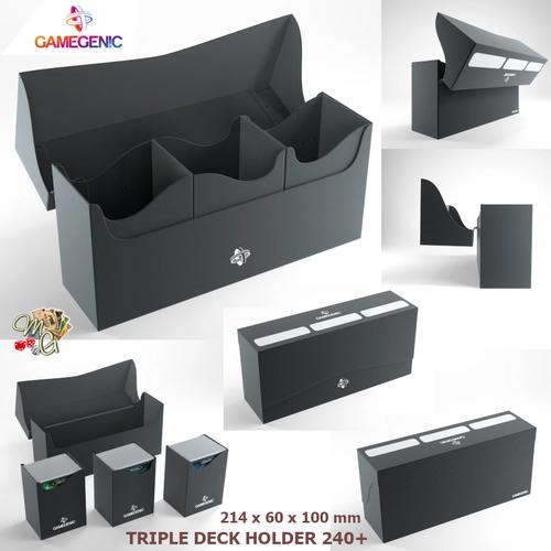 Gamegenic Triple Deck Holder 300+ XL - Compact Storage Solution Three Decks 300 Double Sleeved Cards Includes Removable Holders Black Color Made