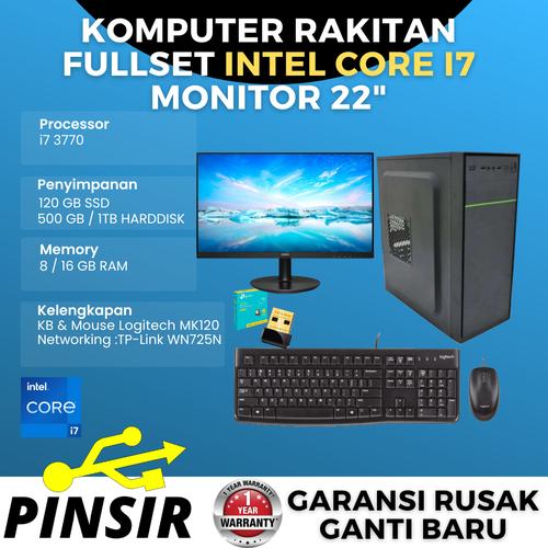 Jual PC Rakitan Full Set i7 RAM 16GB 8GB SSD 120GB Monitor 22 Inch