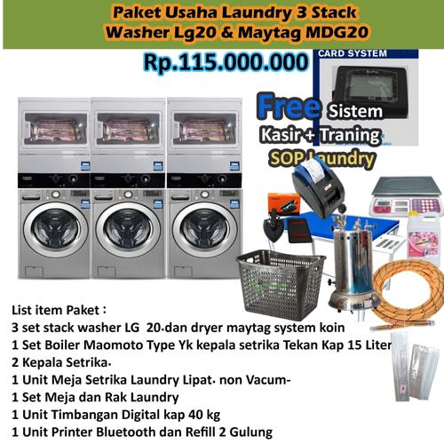 Jual DP paket stack LG 20 kg dan maytag 15 kg , system kartu atau card