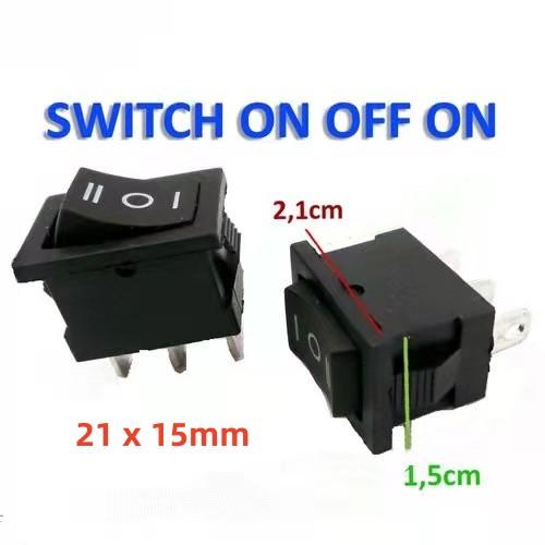 Jual Saklar ON-OFF-ON Hitam 21x15mm 3 Pin/Kaki Saklar/Rocker Switch ON ...