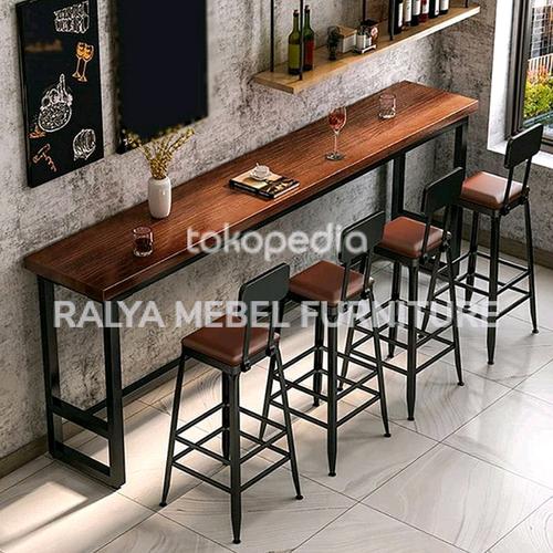 Jual Set meja kafe bar coffe 3 kursi bar cafe kayu mahoni kaki besi