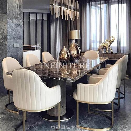 Jual meja makan luxury Top Marmer Mewah Stainless Dining Table Set