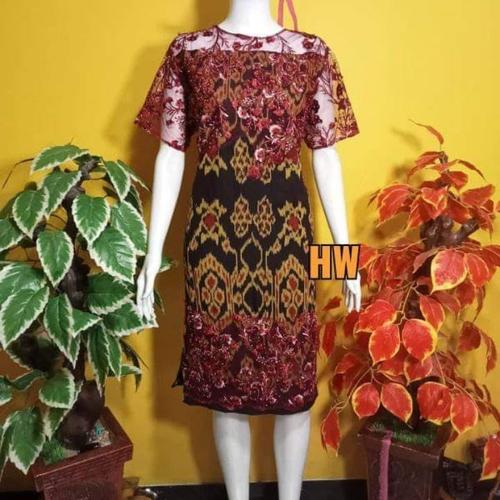 Jual midi dress tenun rote mewah mix brokat mutiara maroon - Kab ...