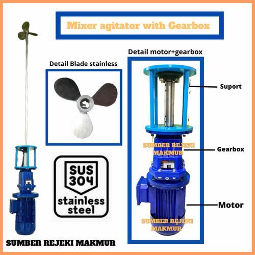 Jual Agitator Mixer Kimia SS304 1.5KW 2HP 3 Phase 2 Pole With Gearbox ...