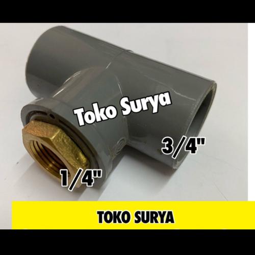 Jual Tee Otomatis Manometer Pressure Gauge Tee drat dalam 3/4" x 1/4