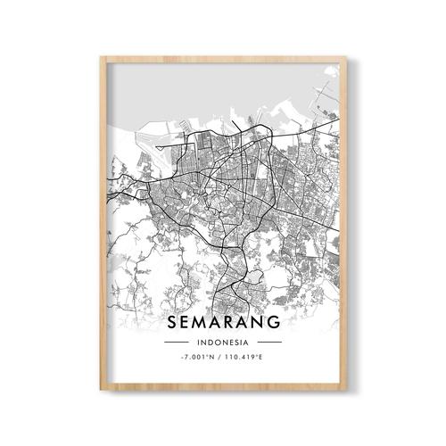 Jual Poster "Semarang Map" + Premium Frame Kayu 40x55cm Dengan Matboard