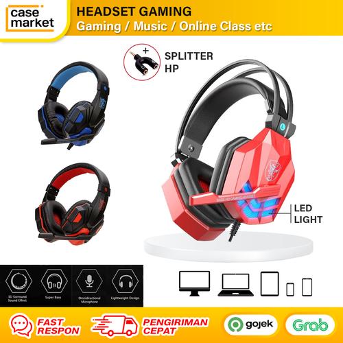 Headset Gaming Headphone Mic Gamer PC Komputer Laptop Tablet Phone  Merah1+Splitter di Casemarket Tokopedia