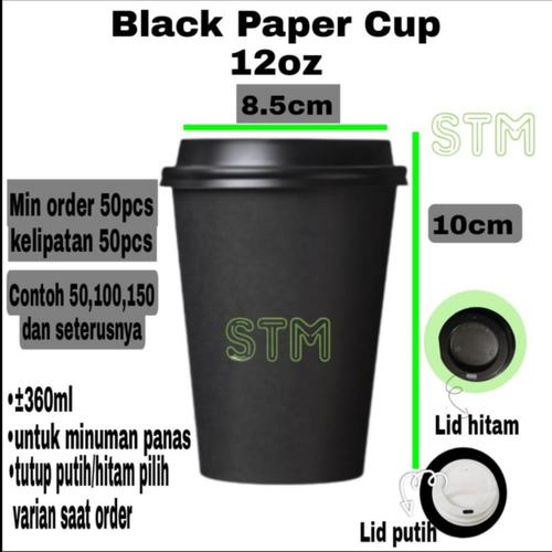 Jual Black Paper Cup 12oz/Gelas kertas hitam 12oz isi 360ml/Cup Kopi ...