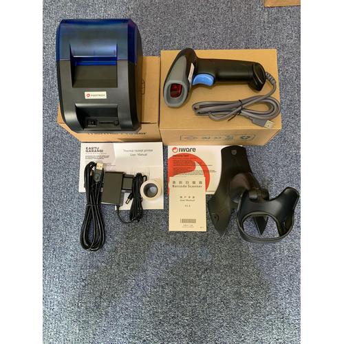 Jual BLUETOOTH PRINTER KASIR THERMAL + BARCODE SCANNER 1D USB FREE
