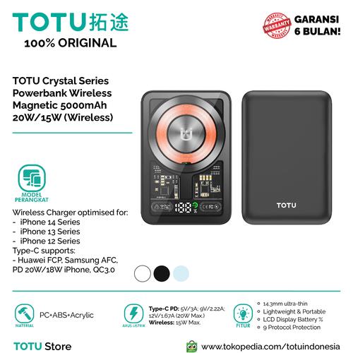 Promo Powerbank 5000mAh Wireless Magsafe TOTU Magnetic 2in1 PD Type C  Hitam di Totu Store Indonesia Tokopedia
