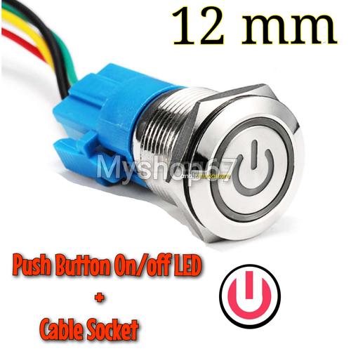Jual Saklar on off LED Stainless Push Button 12mm +socket 12v- 24v ...