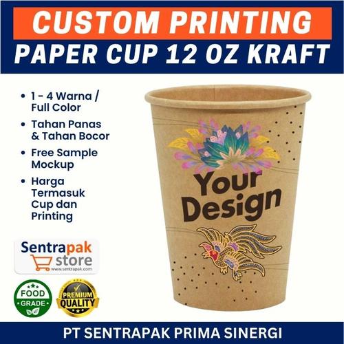 Jual Custom Printing Paper Cup 12 oz Kraft - Custom Design - 1 - 2 ...