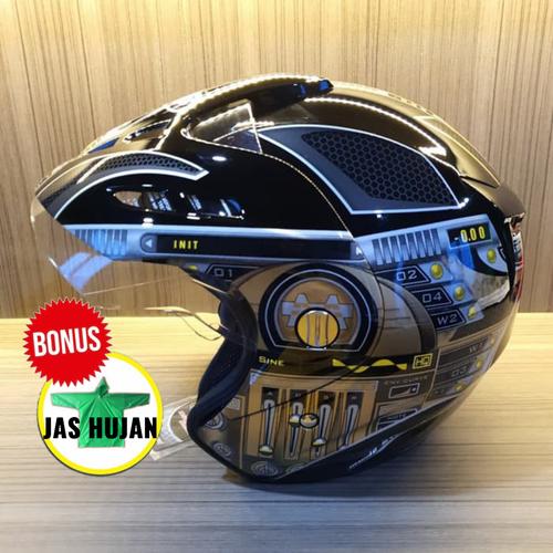Promo HELM MOTOR SNI HALF FACE VIRTUE MUSIC STATION ORIGINAL ANTI PECAH Hitam, M Kab