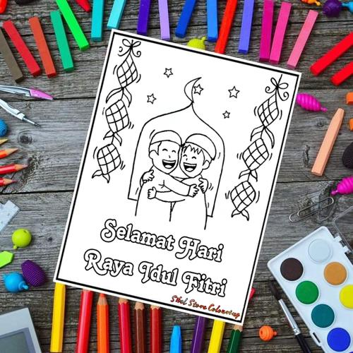 Jual Kertas Mewarnai Gambar Anak Tema Hari Raya Idul Fitri - Kertas