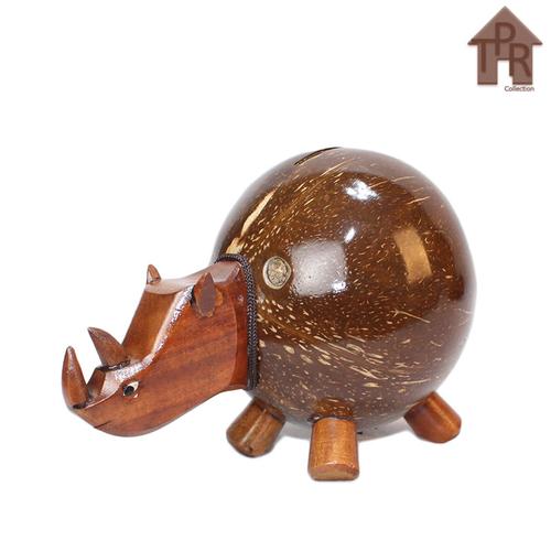 Jual Kerajinan Batok Kelapa│Celengan Badak - Natural - Kota Depok