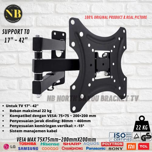 Jual BRACKET TV LED 24-42 INCH BRACKET TV SWIVEL FLEKSIBEL 24 32 40 42 ...