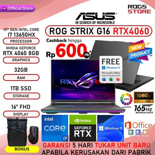 Promo ASUS ROG STRIX G16 G614JV RTX4060 CORE I7 13650HX 32GB 1TBSSD ...