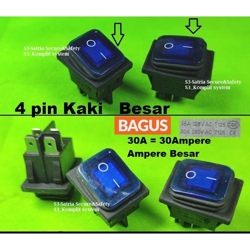 Jual Biru Switch Saklar Besar Waterproof WP 4 Kaki Pin On Off 30A Las ...