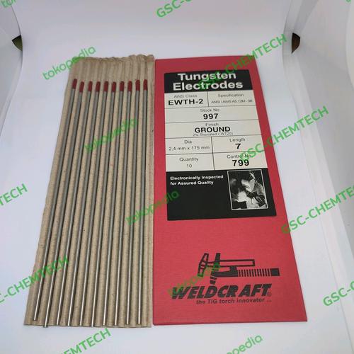 Jual Weldcraft Tungsten Electrodes 2,4MM x 175MM Aws class EWTH2 (10pcs) Jakarta Barat GSC