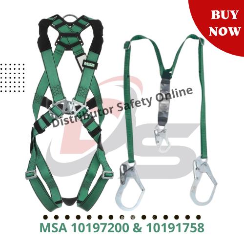 Jual MSA V Form Full Body Harness + Lanyard Double Hook MSA 10197200