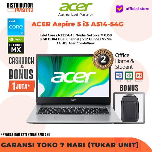 Promo Laptop Acer Aspire 5 Slim A514 54 i31115G4 8GB 512GB MX350 14