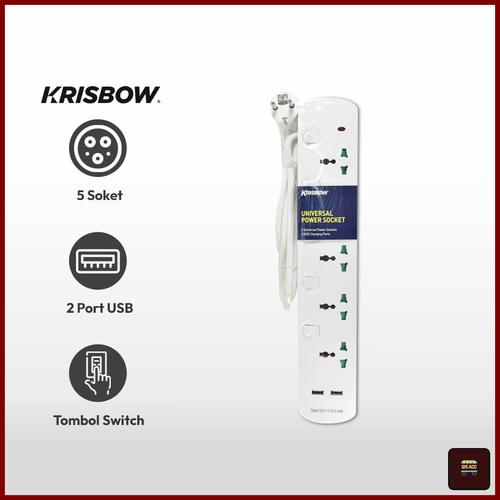 Jual KRISBOW Universal Stop Kontak 5 Lubang 2 Port USB 1.4 Mtr Switch ...
