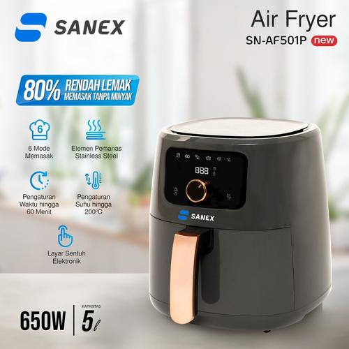 Jual SANEX Air Fryer 5 Liter SNAF501P Model Elegan + Ukuran Besar Jakarta Pusat Fortuna