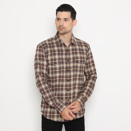 Jual Kemeja Flanel Cokelat Beige Original Flannel Shirt Premium - Kota