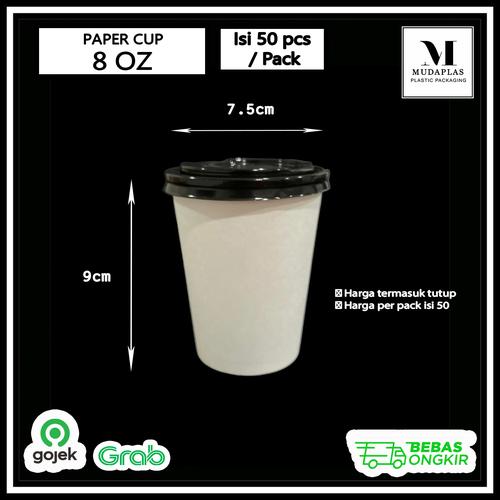 Jual Paper Hot Cup / Gelas Panas 8 Oz 240 ml Polos isi 50 pcs + Tutup ...