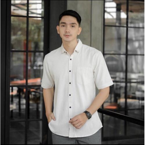 Promo Baju Kemeja Polos Putih Pria Lengan Pendek Simple | Baju Katun