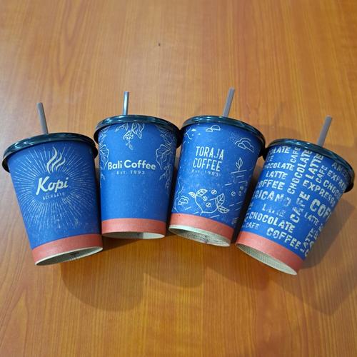 Jual GELAS KERTAS KOPI 8 0Z KRAFT MOTIF + TUTUP + SEDOTAN PAPER CUP ...