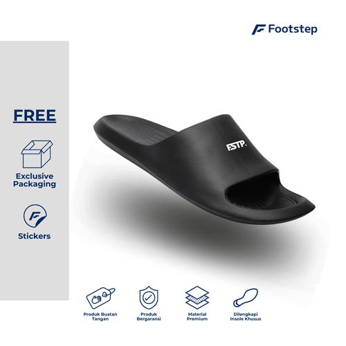 Promo Sandal Pria Slide Footstep Footwear - Sandal Slide Lucky Black