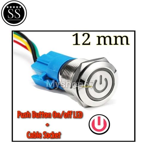 Jual Saklar/switch on-off LED Stainless push button 12mm socket 12v-24v ...