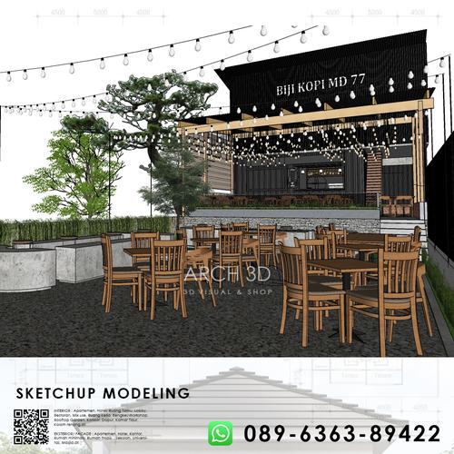 Jual Modeling 3D Sketchup Cafe dan Restoran Arsitektur - Jakarta