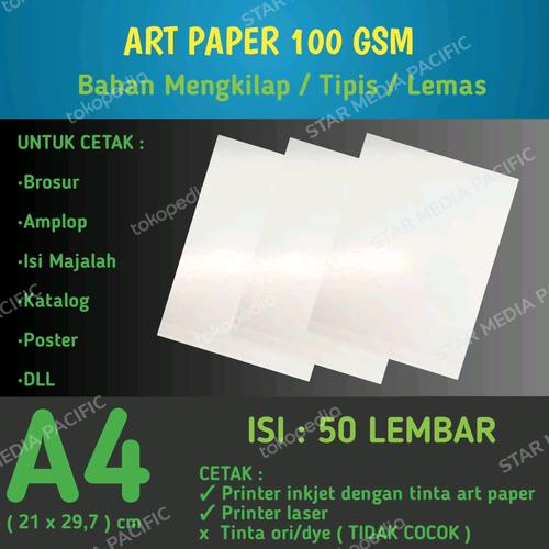 Jual Kertas Art Paper 100 GSM A4 isi 50 Lembar/Bahan Brosur Glossy 100